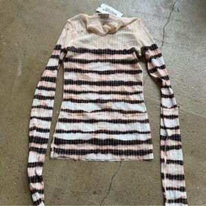 Jean Paul Gaultier Ribbed Top in Cream, Black, and Pink